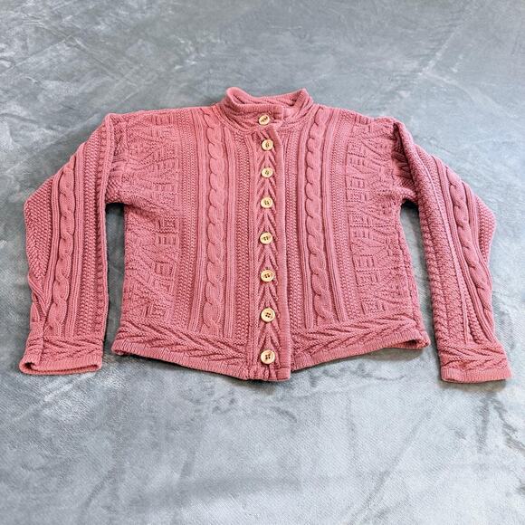 L.L. Bean Sweaters - LL Bean Vintage Made in USA Purple Cable Knit Cotton Cardigan Sweater Womens S